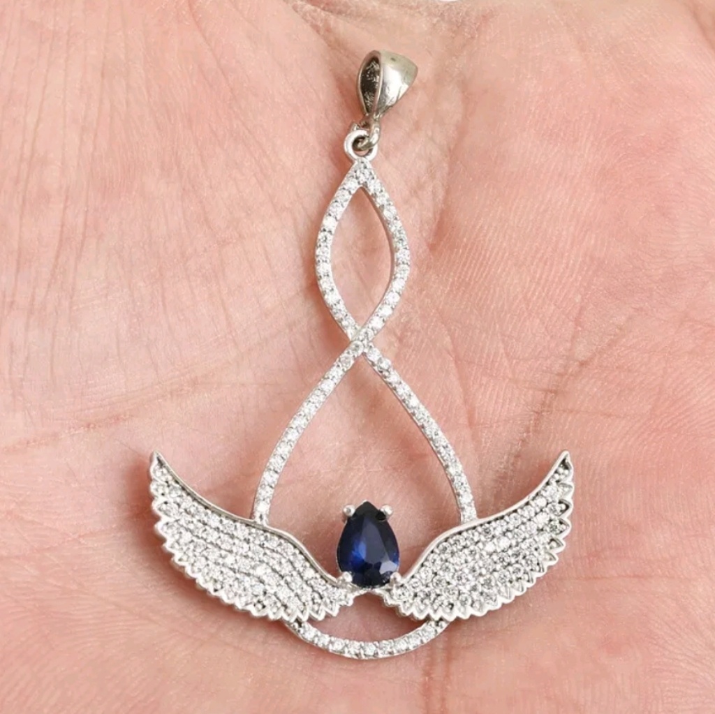 White Sapphire Wings Large Blue Saphire  Wings